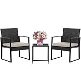Wicker Patio Furniture 3 Piece Patio Set Chairs  Bistro Set  Outdoor Rattan Conversation Set for Backyard Porch Poolside Lawn