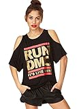 Darceil Women's Comfy Black Off Shoulder RUN DMC Gilding Short Sleeve T Shirt (XL, Black)