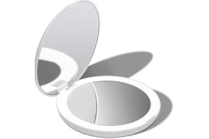 Fancii LED Lighted Travel Makeup Mirror, 1x/10x Magnification - Daylight LED, Compact, Portable, Large 5" Wide Illuminated Folding Mirror (Lumi) Silk White