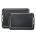 Fecihor Set of 2 Pieces Multi-Purpose Rectangular Waterproof Plastic Serving Tray with Wide Handle, Black 16.5'' x 11'' and 14.5'' x 9''