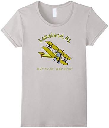 Womens Lakeland Flight Coordinates Vintage Biplane Aviators T-Shirt Small Silver