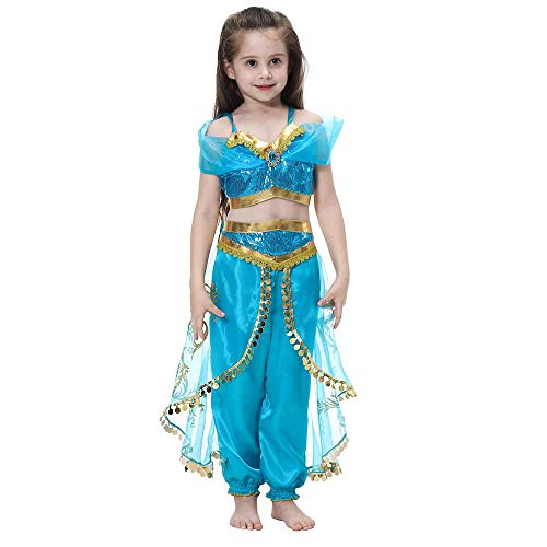 Ecparty Girls Princess Jasmine Costume Halloween Party Dress Up (5T