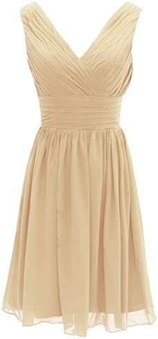 Ouman Short Bridesmaid Dress Chiffon Party Evening Dress X-Large Champagne