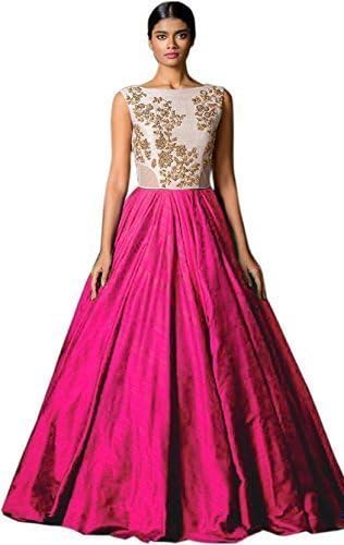 G Stuff Fashion Women Taffeta Silk Semi-stitched Gown (SE_pink Ball-01_Pink_Free size)