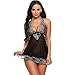 TOOPOOT Women’s Underwear  New V-Neck Lingerie Lace Babydoll Mesh Chemise Nightwear Bowknot Sleepwear Blackthumb 4