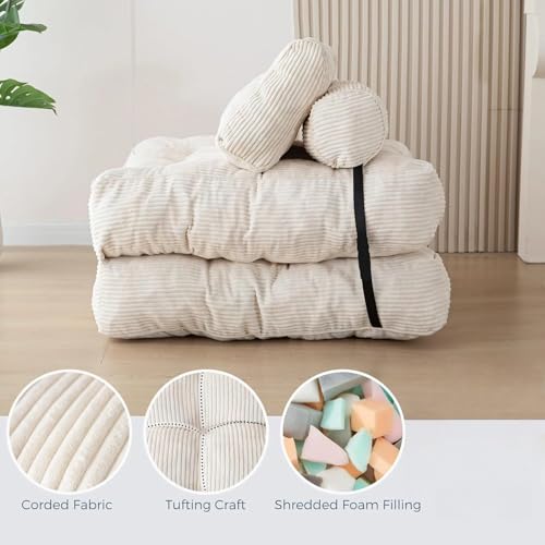 Folding Sofa Bed, Transformable Sleeping Chair Bed with Pillow, Floor Sofa with Back Support, Folding Mattress Suitable for Living Room, Bedroom, Study(WHITE)