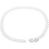 Ipetboom Elastic Pearl Waist Belt for Women Rhinestone Dress Waistband with Delicate Leaves Design Slim Waist Chain for Girls