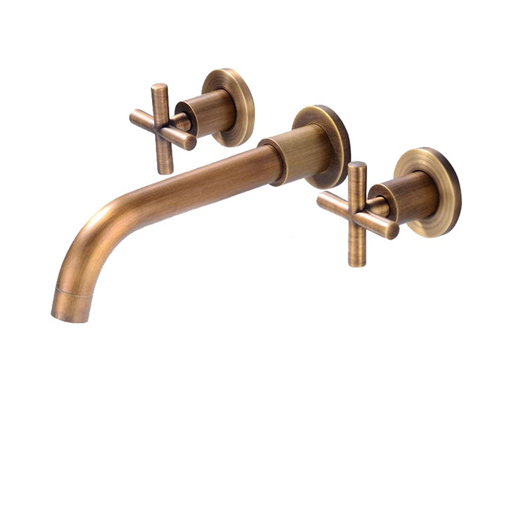 Wall Mounted Bath Filler Tap Mixers Double Lever Rotation Sink Taps for Bathroom Basin Taps Mixers-Antique