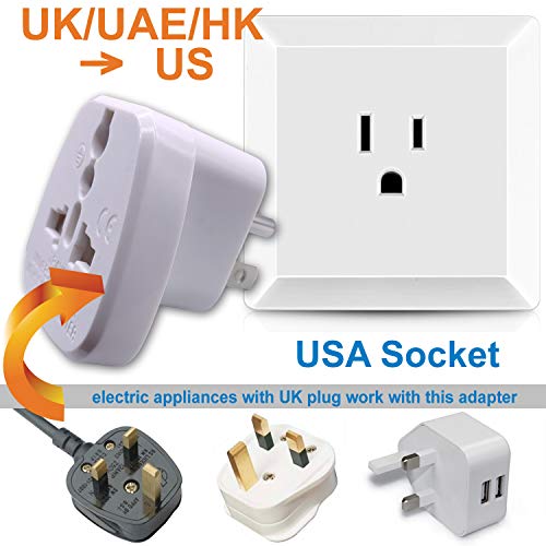 GOMMLE US/CA/JP Type B Adaptor Plug with Flat Blades/Round Grounding Pin and Safety Shutter, UAE/EU/DE/UK/Italy/Swiss/Indian Plug Suitable for 3 Pin US/JP/CA Socket (US/JP/CA Plug * 3 White)