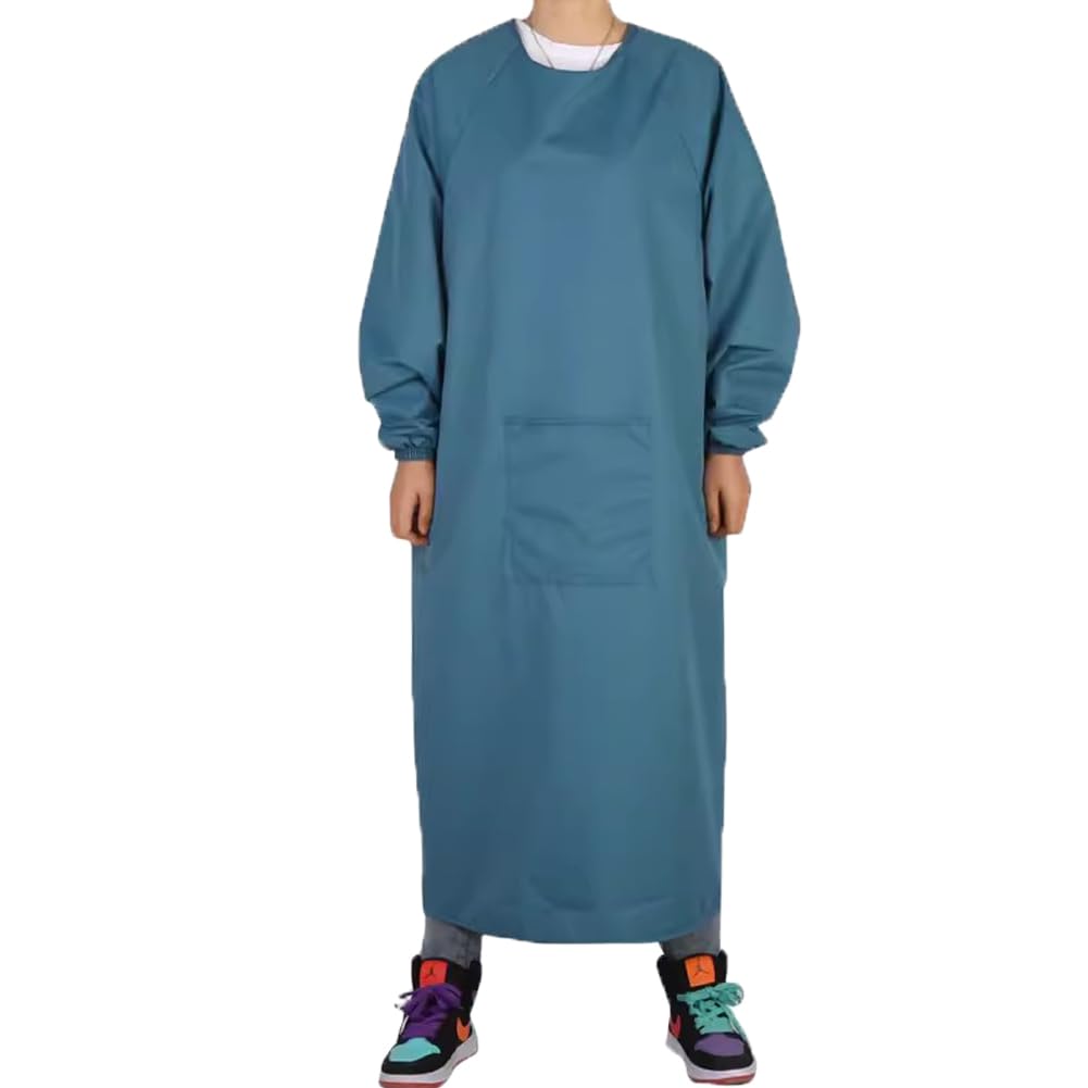 UE STORE Adults Long Sleeve Cooking Kitchen Apron Waterproof Artist Drawing Apron, Army Blue, One size