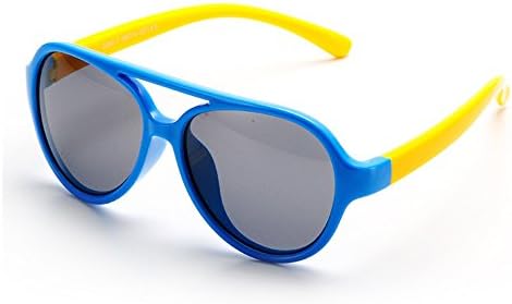 IWOCH Rubber Flexible Kids Polarized Sunglasses for Baby Girls age 3-10 Blue Yellow