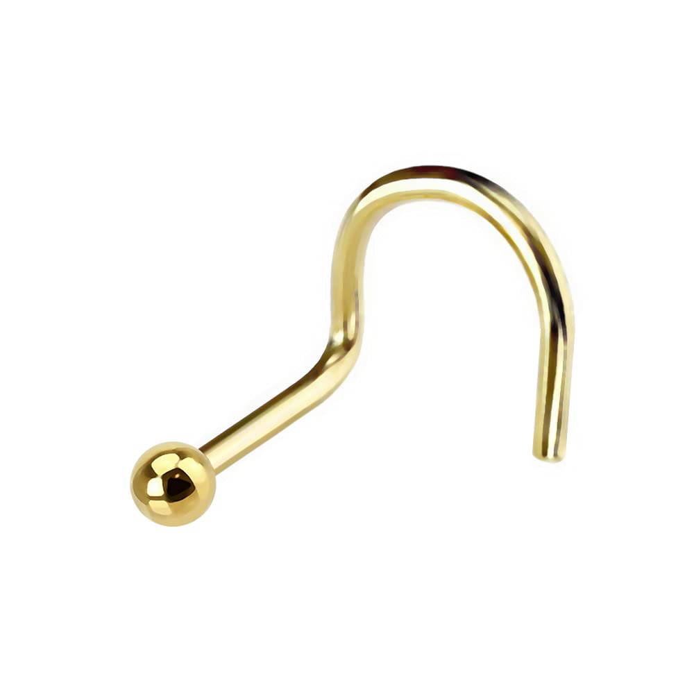 AZARIO LONDON 14K Solid Yellow Gold 1.5MM Plain Ball Top 20 Gauge Nostril Nose Screw Piercing Jewellery