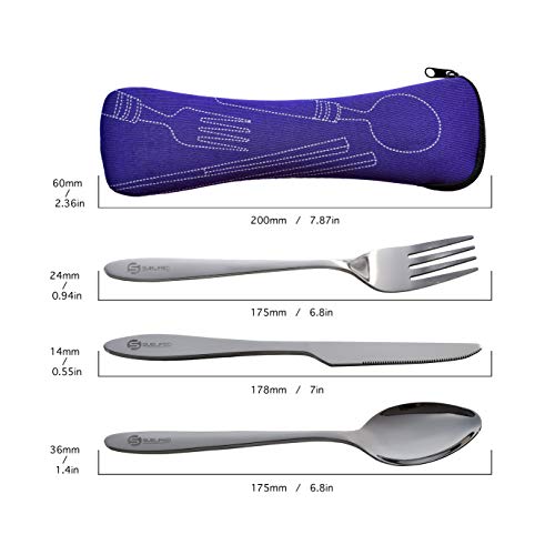 SUBLIMED 3 Piece Stainless steel camping silverware Set, Knife, Fork