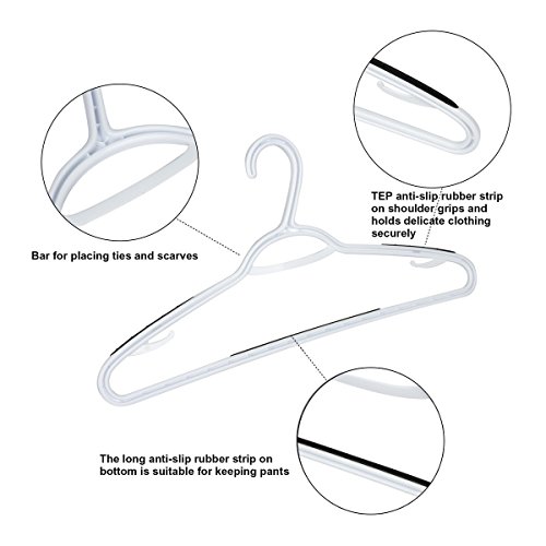 TIMMY Plastic Hangers 40 Pack Heavy Duty Clothes Hangers with Built-in Grip Non-Slip Pads Space Saving Super Lightweight Organizer for Closet Wardrobe,Perfect for Blouses Shirts and More(White&Grey)