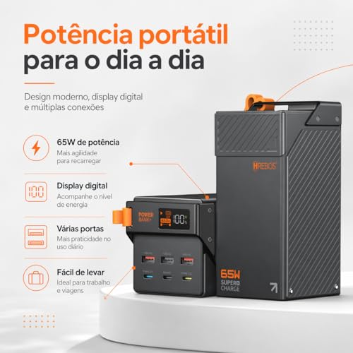 Carregador Power Bank Portátil Display Premium 50000mAh Original - Estação Carregadora de Alta Capacidade para Celulares,Carregamento Ultra Rápido 65W, USB-C e USB-A