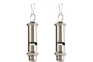 Vctitil 2pcs Stainless Steel Metal Whistle Portable Warning Whistle with Lanyard for Emergency Police Traffic
