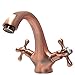 Vintage Deck Mount Bathroom Sink Faucet Double Cross Handle Control Single Hole Antique Copper