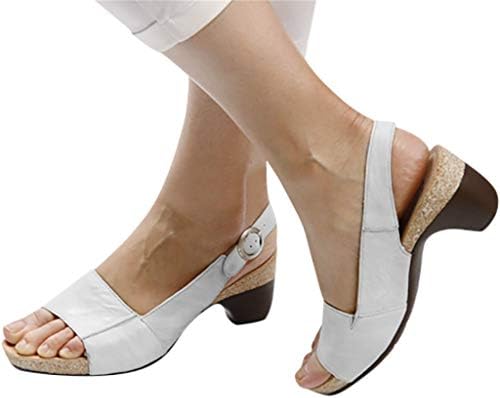 Cenglings Women Rome Shoes, Ladies Peep Toe High Chunky Heel Pumps Slip On Shallow Buckle Slingback Casual Beach Sandals