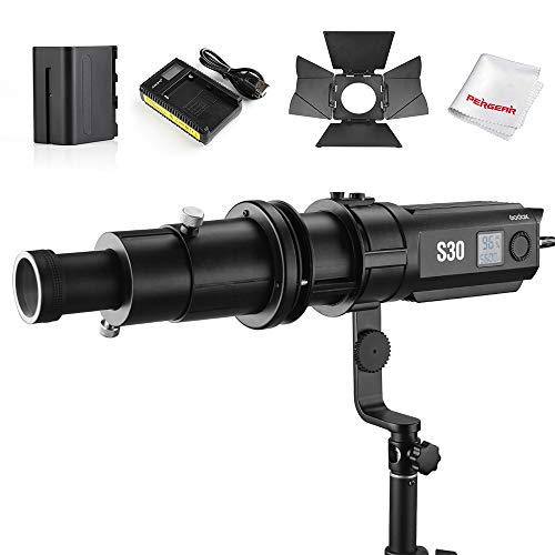 Godox S30 Focusing Fresnel LED Video Light, SA-P Projection Attachment with SA-01 85mm Lens,5600K Daylight, CRI96+ TLCI9+ Accurate Color, Beam Angle 6°to 55°, Comes with Battery Packs