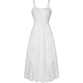 Belle Poque Sun Dresses for Women Spring Summer Floral Midi Flowy Spaghetti Ruffle Wedding Guest Tea Party Dress