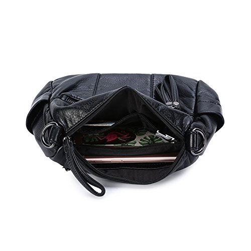 Borse a tracolla da donna in pelle Borse a tracolla casual lavato in PU per ragazze-Nero-4