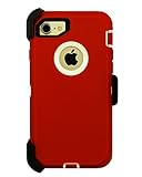 WallSkiN Turtle Series Cases for iPhone 7 / iPhone 8 (Only) Full Body Protection with Kickstand & Holster - Garnet (Red/White)