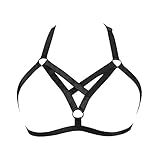 Jelinda Women Harness Elastic Cupless Cage Bra Hollow Out Strappy Crop Top (Black 1,One size)