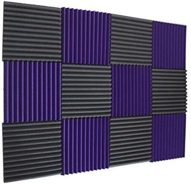 Wedge Purple & Charcoal 1 Inch x 12" W x12" L Acoustic Foam Panels Recording Studio Foam (12 Teeth 12 Pack)