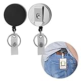 ACELIST Heavy Duty All Metal Retractable Badge Holders Badge Reel with Belt Clip for ID Badge Key Cards-3 Pack(Black)