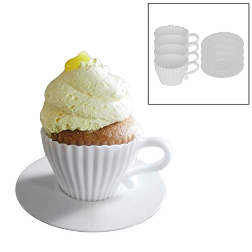 Evelots 4 Silicone Cup Afternoon Tea Cupcakes Set, Baking Supplies, White