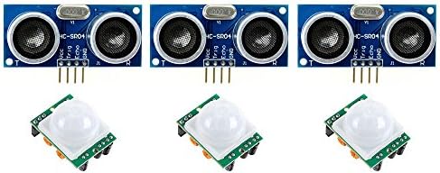3 Pack HC-SR501 PIR Pyroelectric IR Infrared Motion Sensor + HC-SR04 Ultrasonic Distance Sensor for Arduino, Raspberry Pi, and other microcontrollers