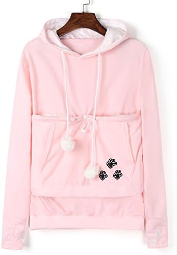 Eliber Unisex Big Kangaroo Pouch Hoodie Long Sleeve Cat Dog Holder Carrier Sweatshirt
