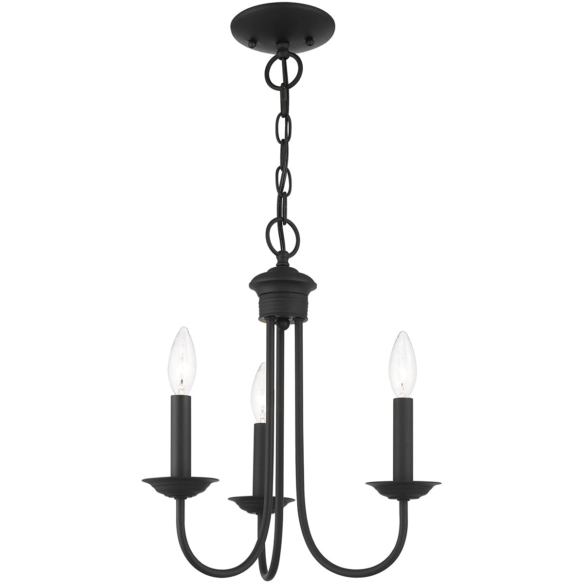 Livex Lighting 42683-04 Steel 3 Light Chandelier for Home Decor, 1 Black Ceiling Light Fixture, Perfect for Living Room or Bedroom Decor