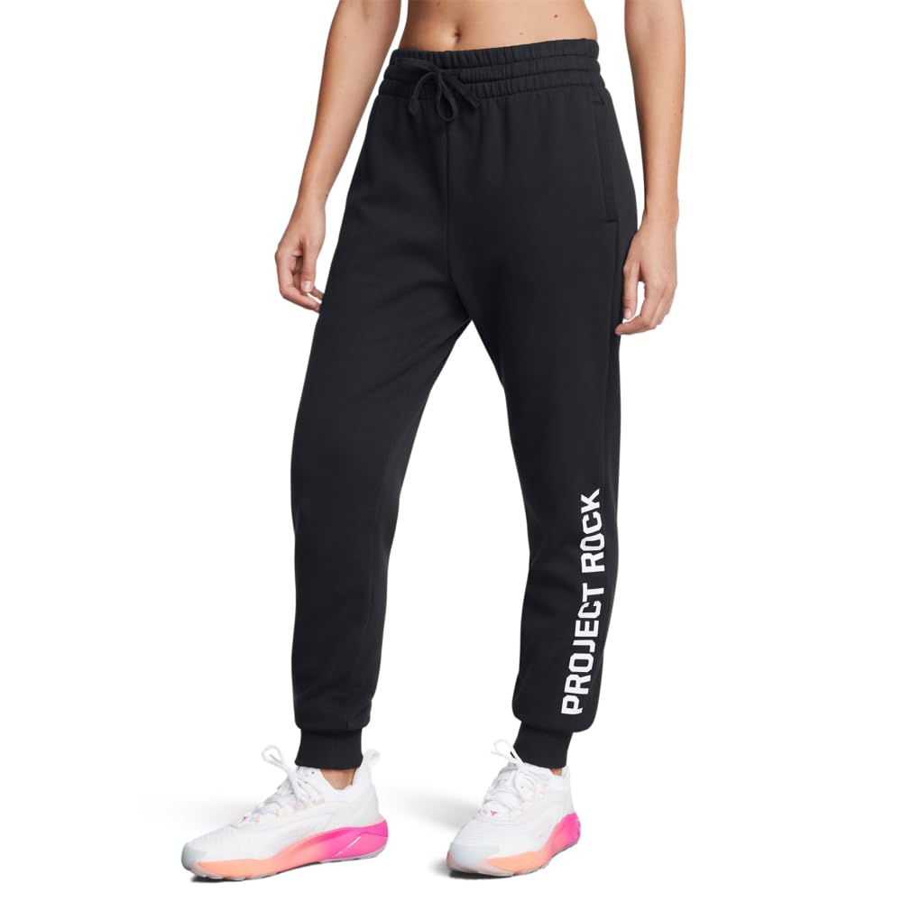 Under Armour Womens Project Rock Rival Fleece Joggers, (001) Black / / White, Medium