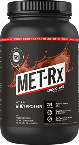 MET-Rx Natural Whey Protein Powder, Chocolate, 2 lb, Easy Mix Protein Powder, 23 g Protein, 5g BCAAs from Ultra Filtered Whey Protein, for Pre/Post Workout, Gluten Free