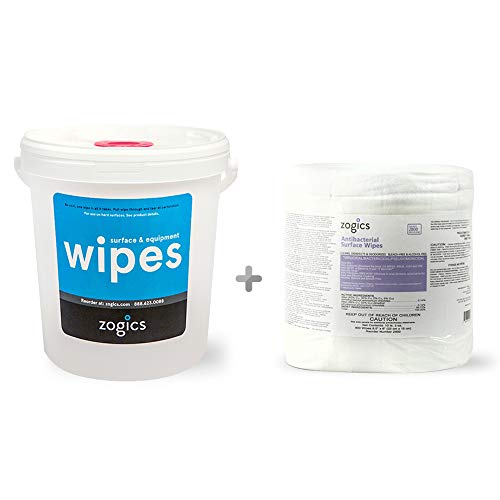 Zogics Disinfecting Wipes and Reusable Bucket Dispenser EPA Registered Antibacterial Wipes for