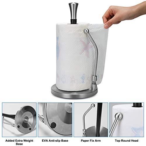 SPACEREST Standing Paper Towel Holder- Anti-Slip, Simply Tear Roll Countertop Tissue Holder,Brushed metal - Thumbnail 2