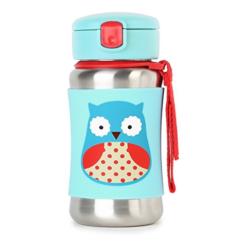 Skip Hop Kids Water Bottle With Straw, Stainless Steel Sippy Cup, Owl Baby