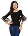 Easther Women’s Sexy Off Shoulder Long Bowknot Bell Sleeve Top Shirt Slim Fit Blouse (X-Large, Black)