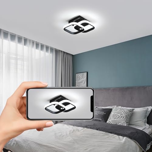 Comely 2 Packs Modern LED Ceiling Light, 22W 2475LM Small Square Indoor LED Ceiling Lamp for Bedroom, Hallway, Balcony, White Light 6500K, Black, 24 cm