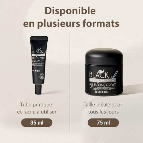 [MIZON] ALL IN ONE BLACK SNAIL CREAM (75 ml) Soin coréen - Crème Hydratante Réparatrice - Anti-âge - Extraits de plantes & Bave d'escargot noir