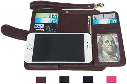 iPhone 7 Wallet Case with Card Holder, Kickstand, Detachable Magnetic Slim Case, Screen Protector, Charging Cable Saver Protector, Vegan Leather, Gift Box (Brown)