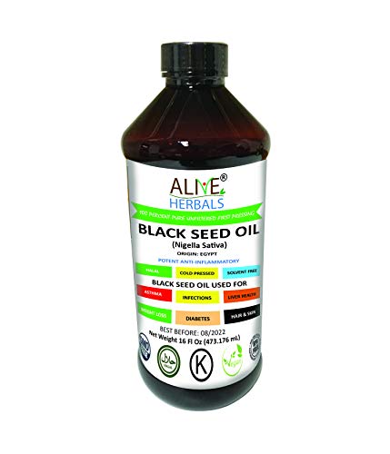Alive Herbal Black Seed Oil - Egypt- Nigella Sativa - Virgin 100% Raw Cold Pressed, Unfiltered, Vegan & Non-GMO, No Preservatives & Artificial Color- BPA Free Food Grade Plastic Bottle-16 Oz