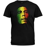 Bob Marley Face Rasta Tri-Color Adult Men's Black T-Shirt L