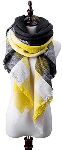Womens Big Square Scarf Multi-Color Plaid Blanket Shawl Long Tartan Shawl (Yellow)