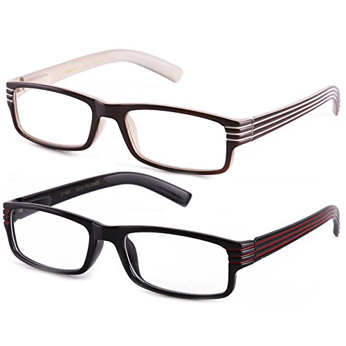 Newbee Fashion Stylish Unisex Small Sized Rectangle Striped Clear Lens Eye Glasses