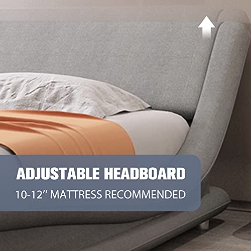 Allewie King Size Bed Frame with Curved Adjustable Headboard, 100