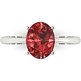 Clara Pucci 14K Solid White Gold 2 ctw Garnet Solitaire Ring for Women | Anniversary, Birthday Gift | 9x7mm Oval Cut