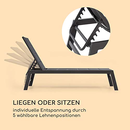 blumfeldt Renazzo Lounge Liegestuhl - Grey Edition, Sonnenliege, Gartenliege, 186 x 56 cm Liegefläche, höhenverstellbare Rückenlehne, Wasserabweisende und gepolstert, ComfortMesh, anthrazit – Bild 4