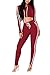 Pink Queen Womens Long Sleeve Side Stripe Crop Top  Leggings 2 Piece Sport Wear,Wine Red-long Sleeve,Small